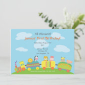 Einladung von Süße Tier Train Geburtstagsparty (Stehend Vorderseite)