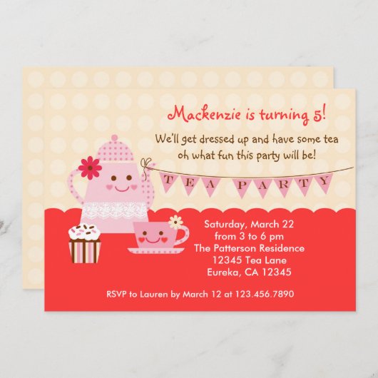 Einladung von Süßtee Geburtstagsparty (Vorne/Hinten)