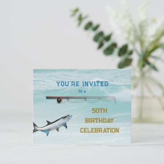 Einladung von Tarpon Fishing Erwachsenen Geburtsta Postkarte (Stehend Vorderseite)