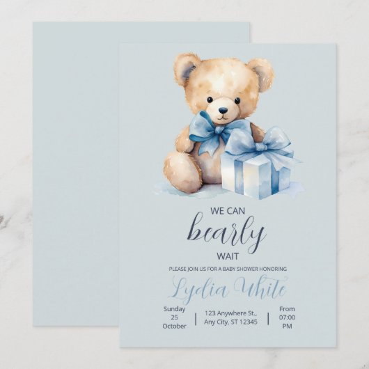 Einladung von Teddy Bear Baby Shower kann frühzeit (Vorne/Hinten)