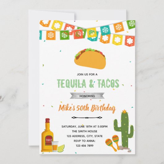 Einladung von Tequila und tacos fiesta (Vorderseite)
