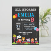 Einladung von Tieren Trian Birthday (Stehend Vorderseite)