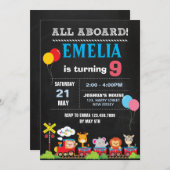 Einladung von Tieren Trian Birthday (Vorne/Hinten)