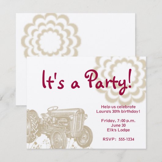 Einladung von Traktor Birthday Party (Vorne/Hinten)