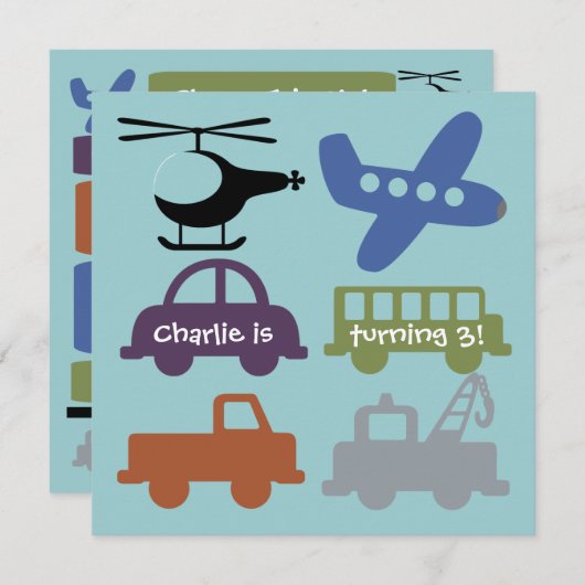 Einladung von Transportfahrzeugen zum Geburtstag (Vorne/Hinten)