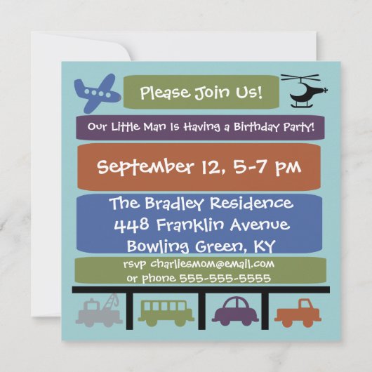 Einladung von Transportfahrzeugen zum Geburtstag (Rückseite)