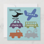 Einladung von Transportfahrzeugen zum Geburtstag (Vorderseite)