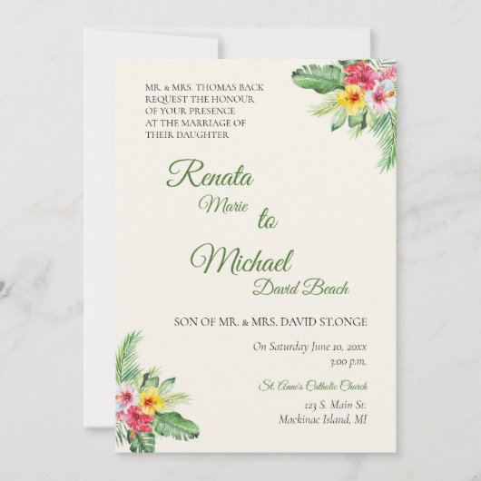 Einladung von tropischen Blumen (Vorderseite)