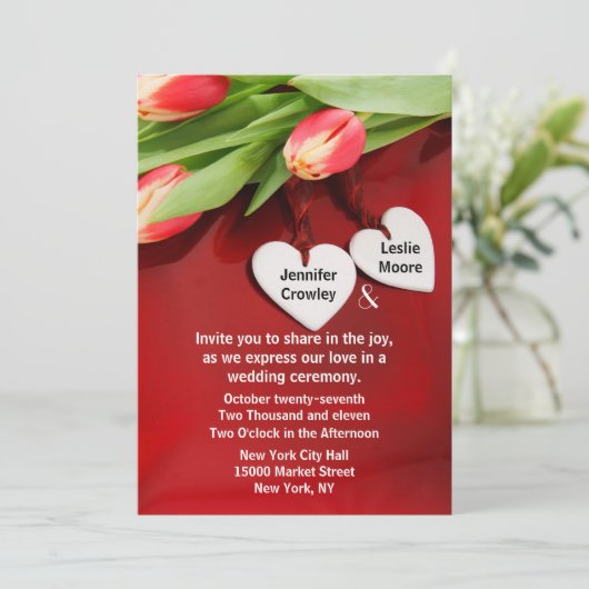 Einladung von Tulips und Herz (Stehend Vorderseite)