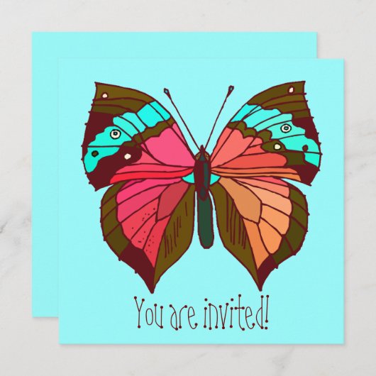 Einladung von türkisfarbenem Schmetterling (Vorne/Hinten)