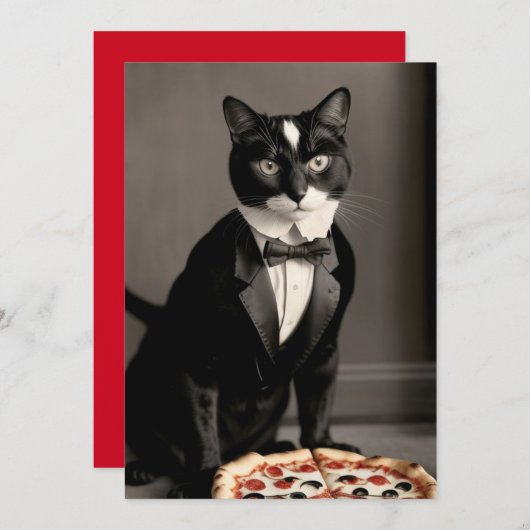 Einladung von Tuxedo Cat und Pizza (Vorne/Hinten)