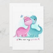 Einladung von Twin Aqua und Pink Dinosaurier (Vorne/Hinten)