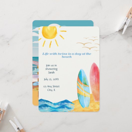 Einladung von Twin Beach Baby Dusche (Vorderseite/Rückseite Beispiel)