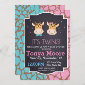 Einladung von Twin Boy and Girl Giraffe Baby Showe (Vorne/Hinten)