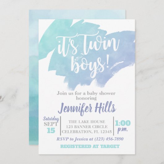 Einladung von Twin Boys Baby Shower (Vorne/Hinten)
