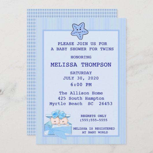 Einladung von Twin Boys Baby Shower (Vorne/Hinten)