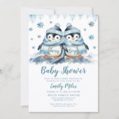 Einladung von Twin Boys Baby Shower Pinguin (Vorderseite)