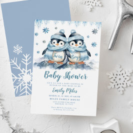 Einladung von Twin Boys Baby Shower Pinguin