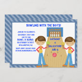 Einladung von Twin Boys Bowling Birthday Party (Vorne/Hinten)