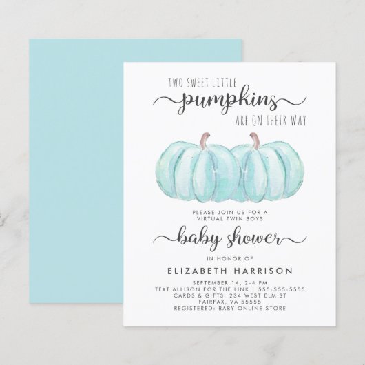 Einladung von Twin Boys Pumpkin Virtual Baby Showe (Vorne/Hinten)