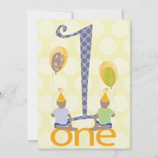 Einladung von Twin Boys zum ersten Geburtstag (Vorderseite)