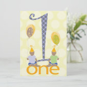 Einladung von Twin Boys zum ersten Geburtstag (Stehend Vorderseite)