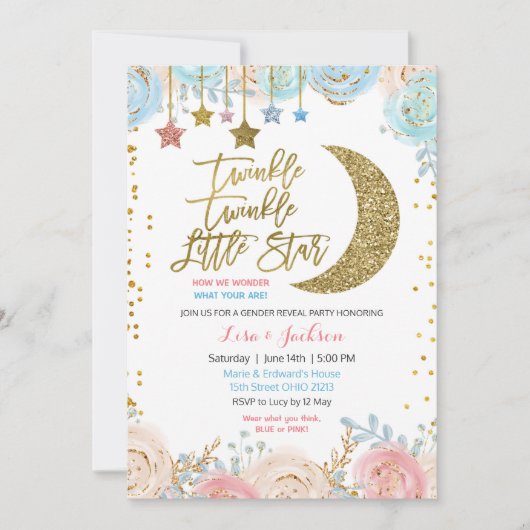 Einladung von Twinkle Star Gender, Mädchen oder Ju (Vorderseite)