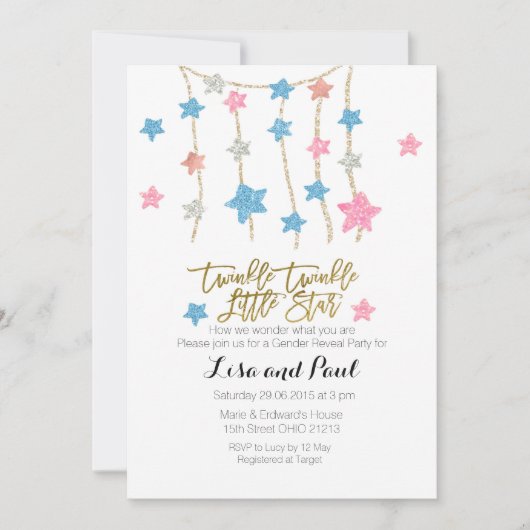 Einladung von Twinkle Stars Girl oder Boy Gender (Vorderseite)