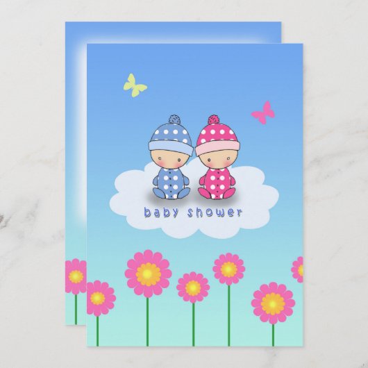 Einladung von Twins Baby Shower (Vorne/Hinten)