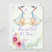 Einladung von Twins Boy and Girl Stork Baby Shower (Rückseite)
