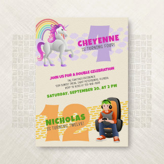 Einladung von Unicorn Gamer Joint Double Birthday