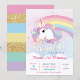 Einladung von Unicorn Geburtstag Rainbow Girl
