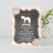 Einladung von Unicorn Glitzer Floral Baby Dusche (Stehend Vorderseite)