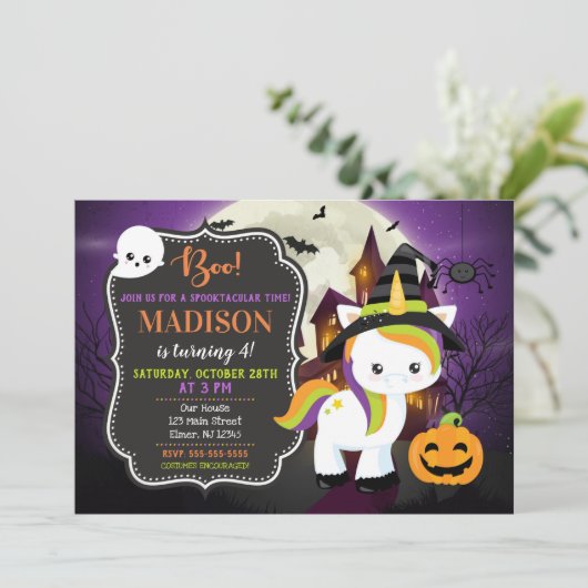 Einladung von Unicorn Halloween (Stehend Vorderseite)