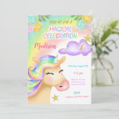 Einladung von Unicorn Kindergeburtstag (Stehend Vorderseite)
