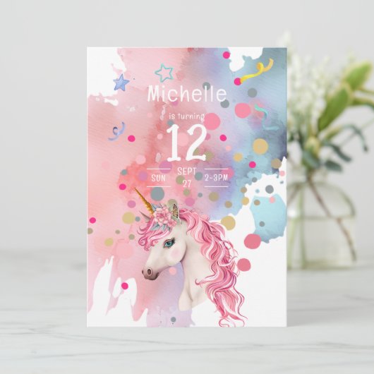 Einladung von Unicorn Retro (Stehend Vorderseite)