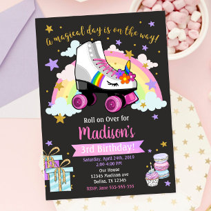 Einladung von Unicorn Roller Skate Geburtstag