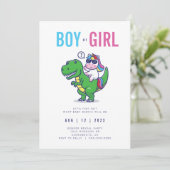 Einladung von Unicorn und Dinosaurier (Stehend Vorderseite)