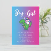 Einladung von Unicorn und Dinosaurier zur Genderfo (Stehend Vorderseite)