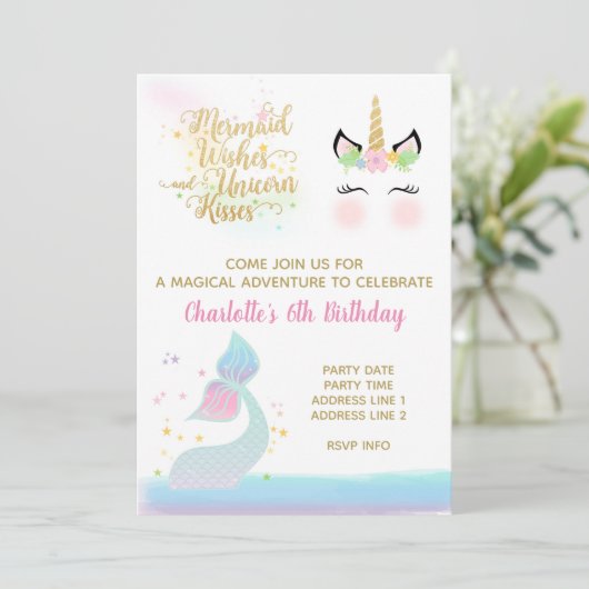 Einladung von Unicorn und Mermaid Schwanz| RAINBOL (Stehend Vorderseite)