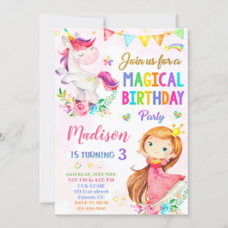 Einladung von Unicorn und Prinzessin zum Geburtsta