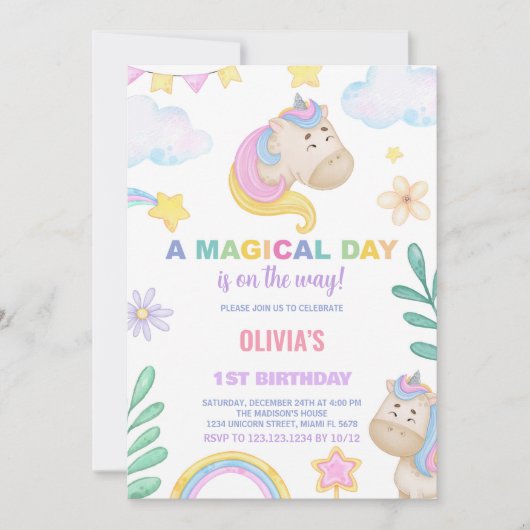 Einladung von Unicorn zum Geburtstag (Vorderseite)