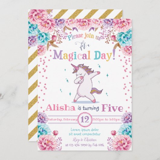 Einladung von Unicorn zum Geburtstag (Vorne/Hinten)