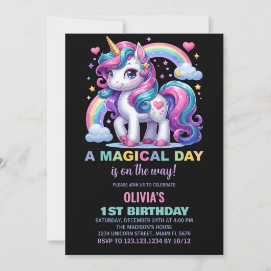 Einladung von Unicorn zum Geburtstag (Vorderseite)