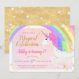 Einladung von Unicorn zum Geburtstag | Rosa Golden
