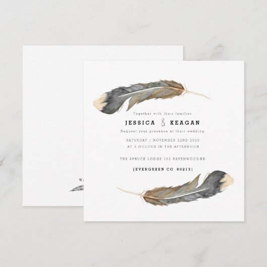 Einladung von Urban Feather Wedding (Vorne/Hinten)