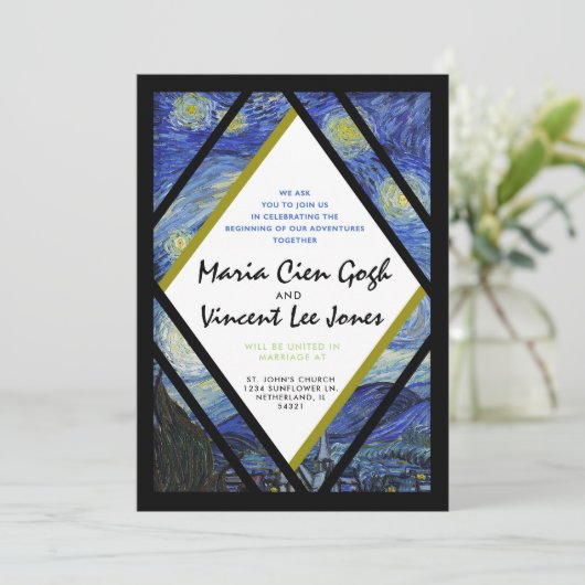 Einladung von Van Gogh Starry Night Wedding (Stehend Vorderseite)