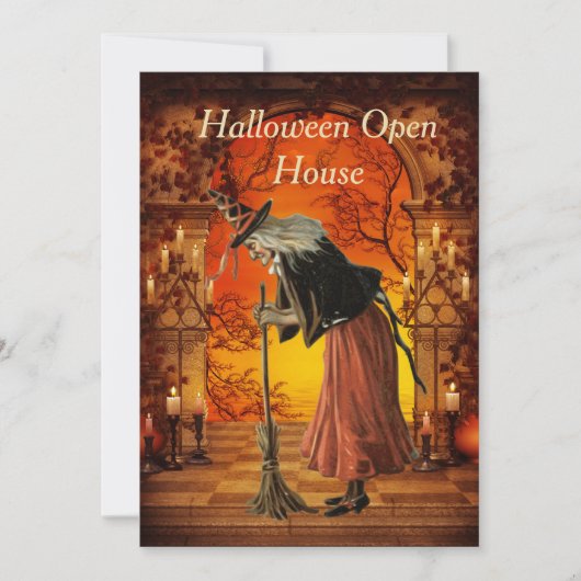 Einladung von Vintagen Hexen-Halloween-Party (Vorderseite)