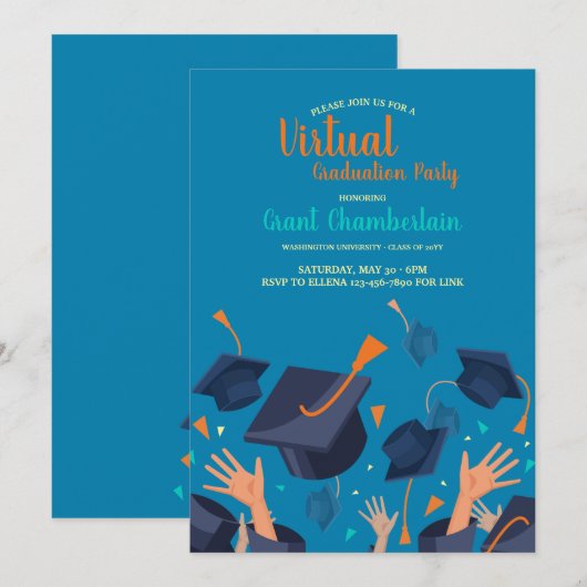 Einladung von Virtual Hat Toss Graduation Party (Vorne/Hinten)