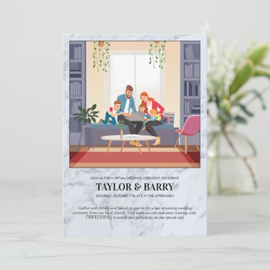 Einladung von Virtual Polterabend Marble (Stehend Vorderseite)